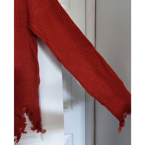 NWOT Red Distressed Knit Sweater - Picture 6 of 8